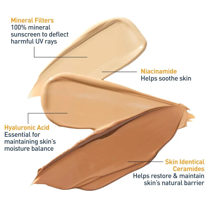 CeraVe Hydrating Mineral Sunscreen SPF 30, Blends Seamlessly For Healthy Glow, Light