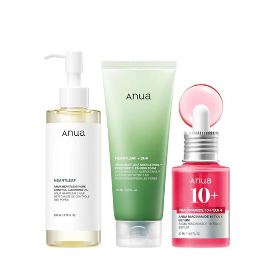 Anua 3-Step Glass Skin Beginner Set, Oil Cleanser and Face Wash with Facial Serum Set