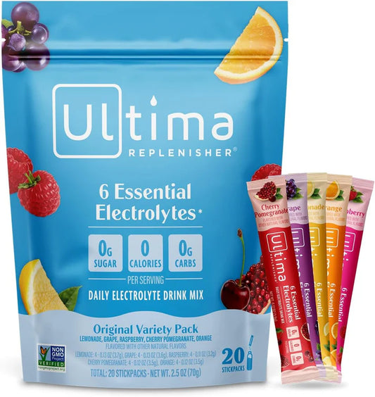 Ultima Replenisher Daily Electrolyte Powder – Original Variety Pack, 20 Stickpacks