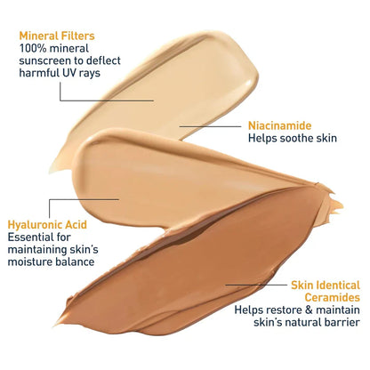 CeraVe Hydrating Mineral Sunscreen SPF 30, Blends Seamlessly For Healthy Glow, Light
