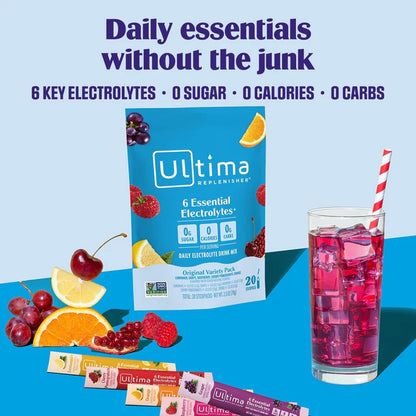 Ultima Replenisher Daily Electrolyte Powder – Original Variety Pack, 20 Stickpacks