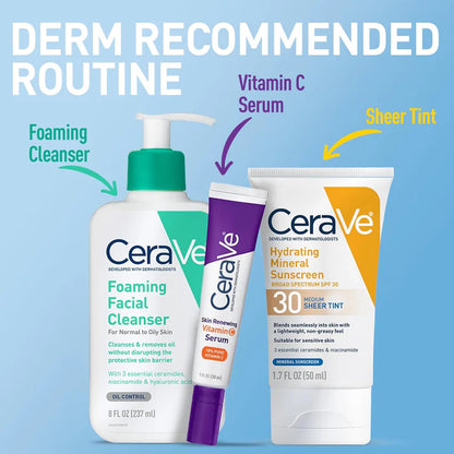CeraVe Hydrating Mineral Sunscreen SPF 30, Blends Seamlessly For Healthy Glow, Light