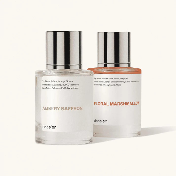 Dossier - PACK of 2 - Eau de Parfum - Floral Marshmallow (1.7 Fl Oz) - Ambery Saffron (1.7 Fl Oz) - Perfume Luxury - Pure Infused - Paraben Free - Vegan - Feminin - For Women